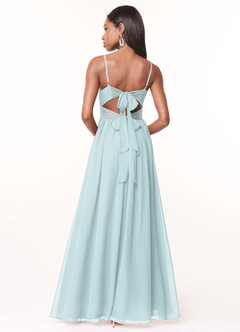 Azazie Zeya Bridesmaid Dresses Mist A-Line V-Neck Pleated Chiffon Dress image3