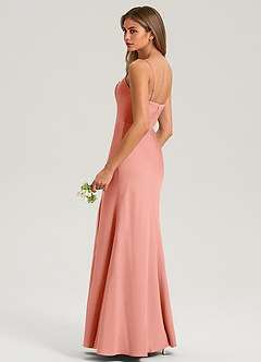 Azazie Lidia Robes de demoiselle d'honneur Robe Sirène en Satin extensible Fente Latérale Corail image6