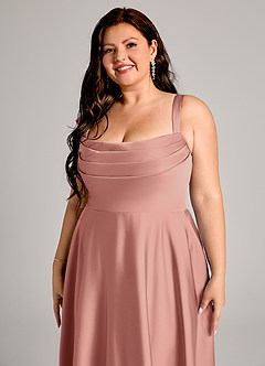 Azazie Shaude Brautjungfernkleider A-Linie Plissee Stretch-Satin Kleid Rosettenrosa image9