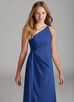 Azazie Mika Junior Robe Trapèze en Satin extensible Plissée Bleu Roi image4