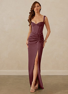 Christian Siriano Bridal for Azazie 1017 Bridesmaid Dresses Sangria Sheath Sweetheart Neckline Stretch Satin Dress image1