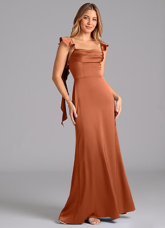 Azazie Adi Bridesmaid Dresses Cedar Rose A-Line Pleated Stretch Satin Dress image5