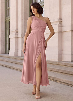 Azazie Brooke Bridesmaid Dresses Dusty Rose A-Line One Shoulder Chiffon Dress image2