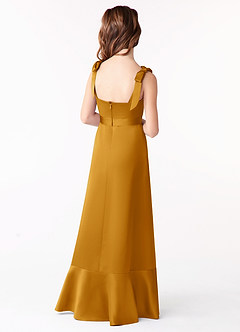 Azazie Barbara Junior Butterscotch A-Line Bow Stretch Satin Dress image3