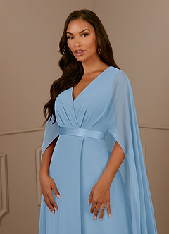 Azazie Isa Mère de la mariée Robes Robe Trapèze en Mousseline de soie Col V plissé Poudre Bleue image5