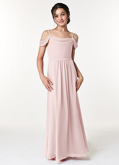 Azazie Alivia Junior Abito A-Line in Chiffon a Spalla Scoperta Rosa Rossore image4