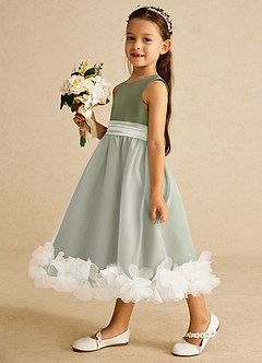 Azazie Stardust Blumenmädchenkleider A-Linie ärmellos Organza Kleid Pistazie image3