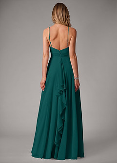 Azazie Amalia Abiti da Damigella Abito A-Line in Chiffon Plissettato Verde Pavone image6