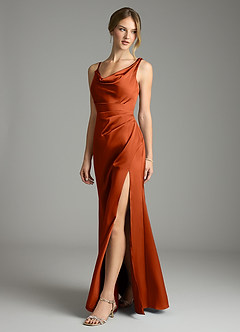 Azazie Samara Bridesmaid Dresses Paprika Mermaid Pleated Stretch Satin Dress image3