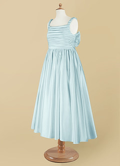 Azazie Cutie Pie Flower Girl Dresses Sea Glass A-Line Pleated Matte Satin Dress image9