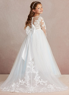 Azazie Elodie Robe Demoiselle D'honneur Fillette Robe Princesse en Dentelle Ivoire Bleu Ciel image1