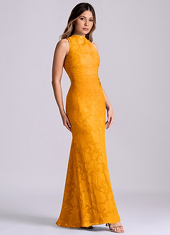 Azazie Evadne Robes de demoiselle d'honneur Robe Fourreau en Blumen-Burnout Plissée Caramel écossais image3