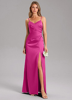 Azazie Azuree Bridesmaid Dresses Fuchsia A-Line Pleated Stretch Satin Dress image7
