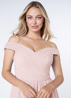Azazie Audrianna Robes de demoiselle d'honneur Robe Trapèze Convertible en Mousseline de soie Schulterfrei gerafft Rose Pâle image5