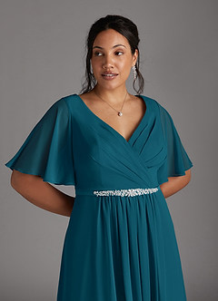 Azazie Tricia Abiti per la Madre della Sposa Abito A-Line in Chiffon con Scollo a V a Pieghe Blu Inchiostro image9