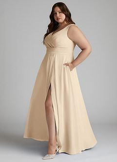 Azazie Karina Bridesmaid Dresses Champagne A-Line Pleated Chiffon Dress image8