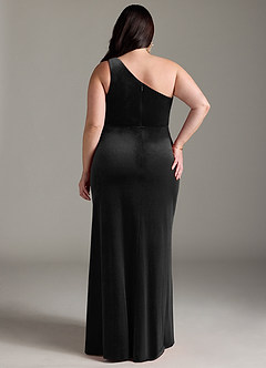 Azazie Argan Bridesmaid Dresses Black A-Line One Shoulder Pleated Velvet Dress image9