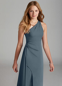 Azazie Maron Junior A-Linie Plissee Stretch-Satin Kleid Zwielichtviolett image3