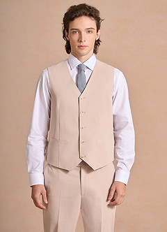 front Carter Marrone Chiaro Gilet da abito in misto cotone e lino