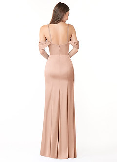 Azazie Amyra Bridesmaid Dresses Rose Gold Sheath Off the Shoulder Stretch Satin Convertible Dress image3