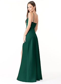 Azazie Halsey Bridesmaid Dresses Emerald Sheath Side Slit Stretch Satin Dress image5