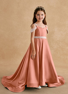 Azazie Jodi Robe Demoiselle D'honneur Fillette Robe Trapèze en Mat Satiné Mai Tai image3