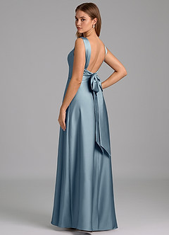 Azazie Beatrice Bridesmaid Dresses Dusty Blue A-Line Sweetheart Neckline Stretch Satin Dress image2