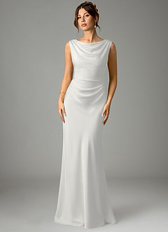 Azazie Kieryn Bridesmaid Dresses White Mermaid Pleated Stretch Satin Dress image1