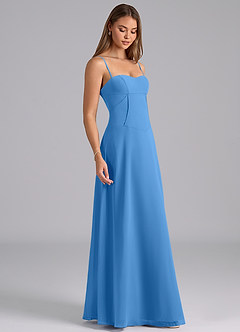 Azazie Valentine Vestidos de damas de honor Vestido de Azul Grisaceo de Gasa de Corte en A con Corsé image5