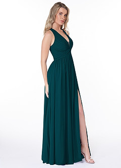 Azazie Jaclyn Bridesmaid Dresses Pine A-Line Pleated Chiffon Dress image4