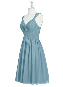 Azazie Angie Robes de demoiselle d'honneur Robe Trapèze en Mousseline de soie Corset Bleu Maussade image9