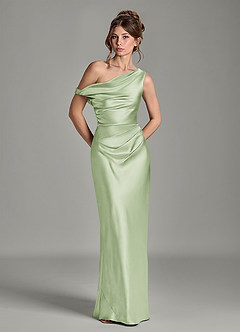 Azazie Emerson Vestidos de damas de honor Vestido Salvia Polvorienta de Satén Metálico de Corte Sirena con Hombros descubiertos image9