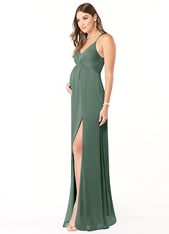 Azazie Annabelle Maternity Bridesmaid Dresses A-Line V-Neck Pleated Mesh Floor-Length Dress image3