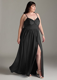 Azazie Zeya Robes de demoiselle d'honneur Robe Trapèze en Satin extensible Plissée Noir image12
