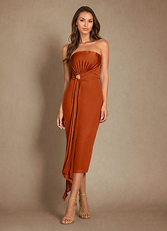 Azazie Dinanta Mother of the Bride Dresses Burnt Orange Column Pleated Chiffon Dress image4