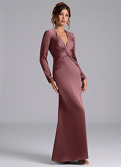Azazie Valerie Bridesmaid Dresses Vintage Mauve Mermaid Long Sleeve Stretch Satin Dress image4