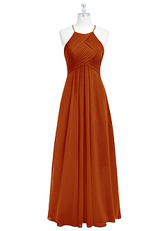 Azazie Ginger Vestidos de damas de honor Vestido de Pimenton de Gasa de Corte en A con Halter Plisado image6