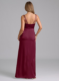 Azazie Leo Final Sale Mulberry Sheath Pleated Stretch Satin Dress image2