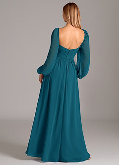 Azazie Alia Bridesmaid Dresses Ink Blue A-Line Long Sleeve Chiffon Dress image4