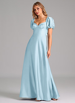 Azazie Fatima Bridesmaid Dresses Sky Blue A-Line Pleated Stretch Satin Dress image4