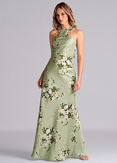 Azazie Doretta Bridesmaid Dresses Floral Vines Mermaid Pleated Stretch Satin Dress image4