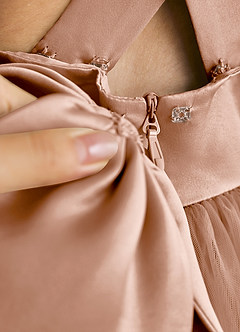Azazie Peanut Flower Girl Dresses Champagne Rose A-Line Strap Tulle Dress image6