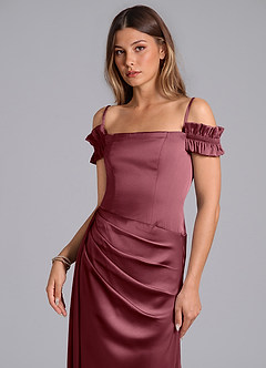 Azazie Kalysia Bridesmaid Dresses Desert Rose Mermaid Off the Shoulder Stretch Satin Convertible Dress image5