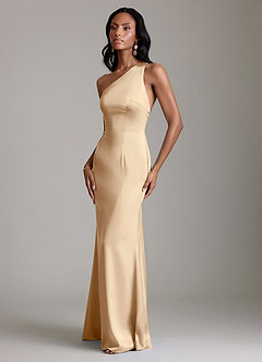 Azazie Voni Robes de demoiselle d'honneur Robe Sirène en Satin extensible Une épaule Champagne image6