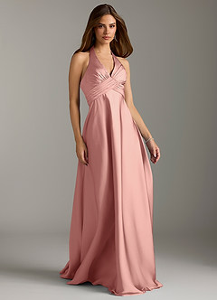 Azazie Tessie Bridesmaid Dresses Rosette A-Line Pleated Stretch Satin Dress image1