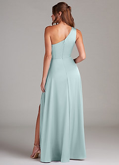 Azazie Brooke Bridesmaid Dresses Sea Glass A-Line One Shoulder Stretch Satin Dress image7