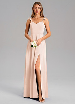 Azazie Everett Bridesmaid Dresses Blushing Pink A-Line Stretch Satin Dress image5