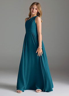 Azazie Dallas Junior Linia A Pofałdowany Szyfon Długość podłogi Młodsza druhna Sukienka image4