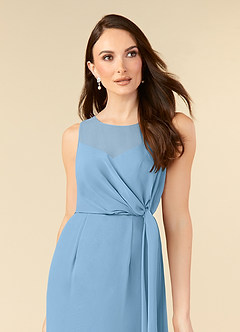Azazie Marchioness Mother of the Bride Dresses Steel Blue A-Line Scoop Pleated Chiffon Dress image5