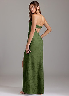 Azazie Leonis Bridesmaid Dresses Olive Sheath Strapless Floral Burnout Convertible Dress image4